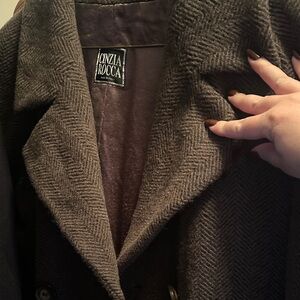 Cinzia Rocca Icons Brown Herringbone Wool Pea Coat